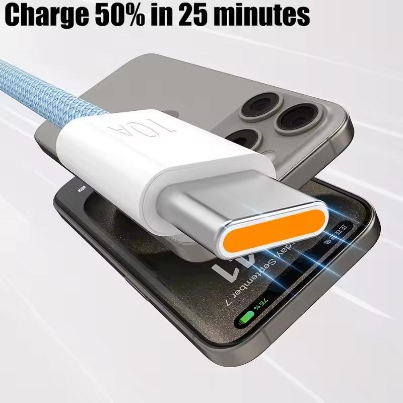 120W 10A Fast Charger for IPhone17 16 15 Pro Max USB Type C Charger Cable for Xiaomi Huawei Samsung Dual Type C Data Transfer Line