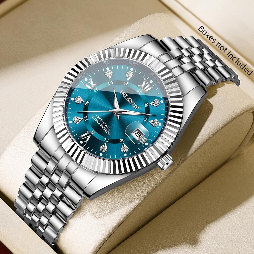 Luxury Roma Dial Men Calendar Quartz Watch Stainless Steel Strap Men's Business Watches Relogio Masculino (Without Box)