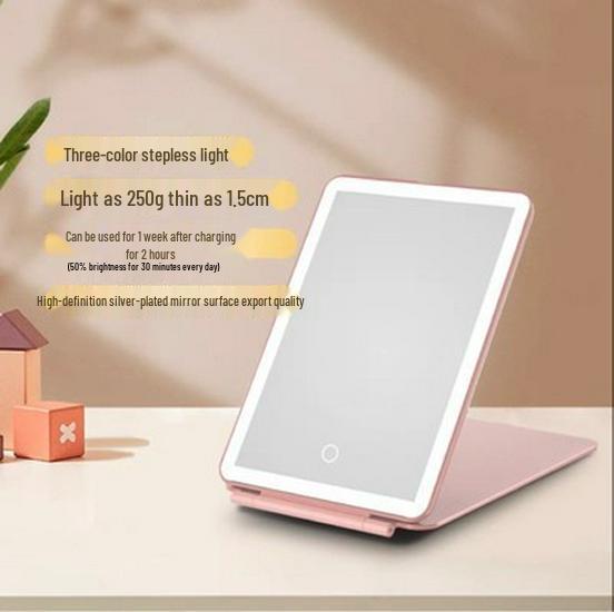 

Портативное светодиодное зеркало для макияжа с трехцветным светом, бесступенчатой регулировкой яркости, сенсорным управлением и откидной конструкцией Regular