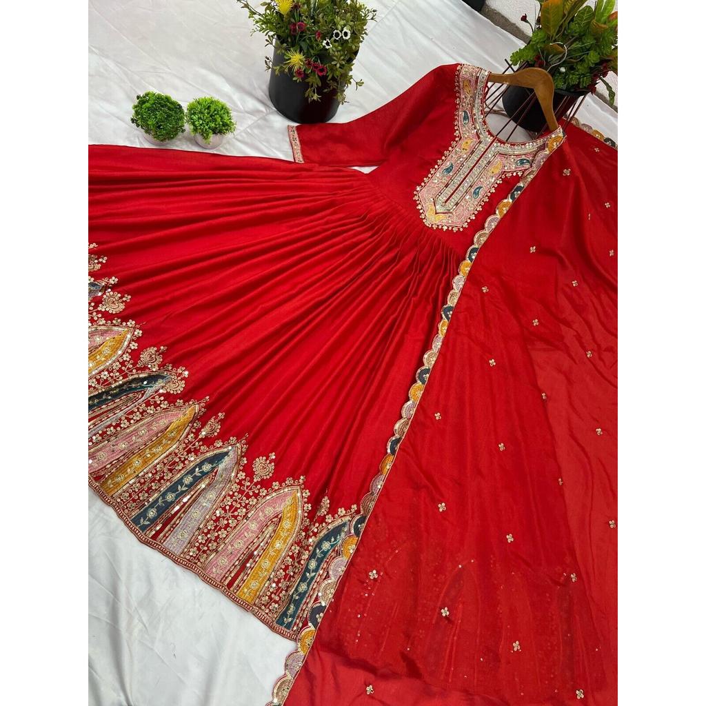 Indian Bollywood Pakistani Gown Dupatta Set Wedding Wear Designer Anarkali Suit VY-1391