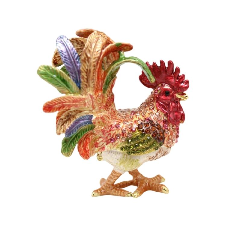 Premium Alloy Rooster Figurine Box With Enamel Finish For Safekeeping Valuables And Gifts Jewelry Organiser