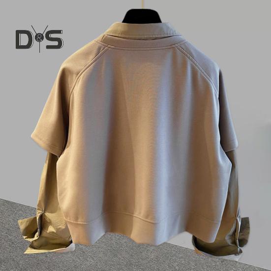 Pánská košile klopa dlouhý rukáv jednobarevná prošívaná falešný dvoudílný design pulovrové topy volný střih ležérní košile pracovní oděv