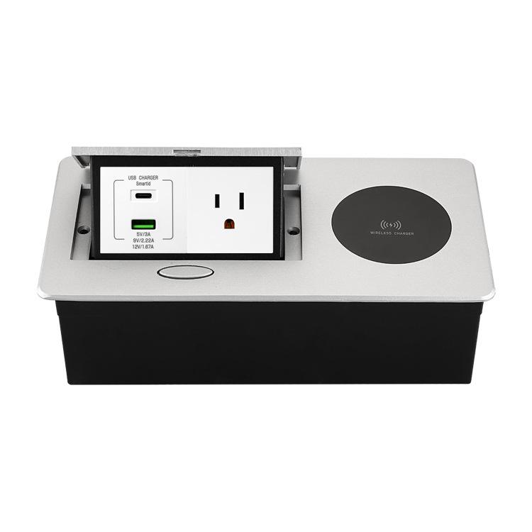 USB Fast Wireless Charging Flush-Mount Desktop Power Socket.