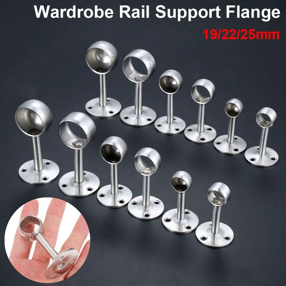 1Pcs 19/22/25mm Pipe Bracket Stainless Steel Wardrobe Hanger  for Clothes Pole Curtain Rod