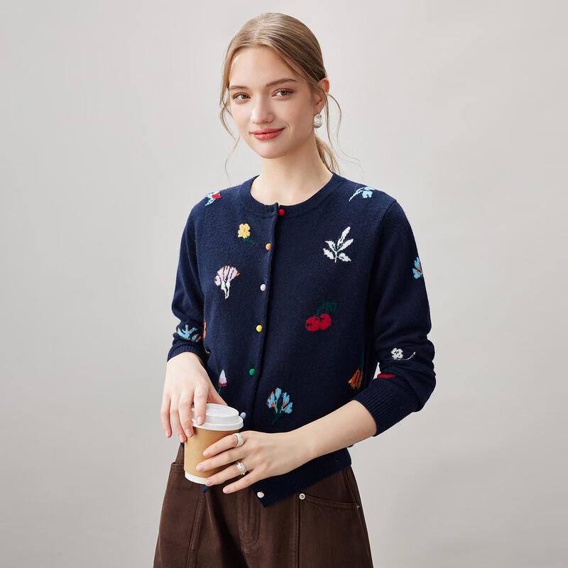 Women's 100% Cashmere Round-Neck Cardigan