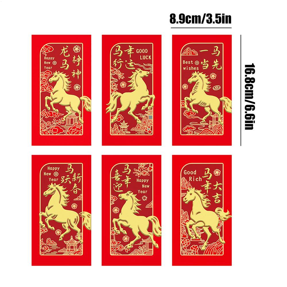 Horse Red Envelope 2026 6 Pieces 2026 Spring Festival Cute Horse Patterns New Years Eve Hong Bao Party Supplies For Adults синий