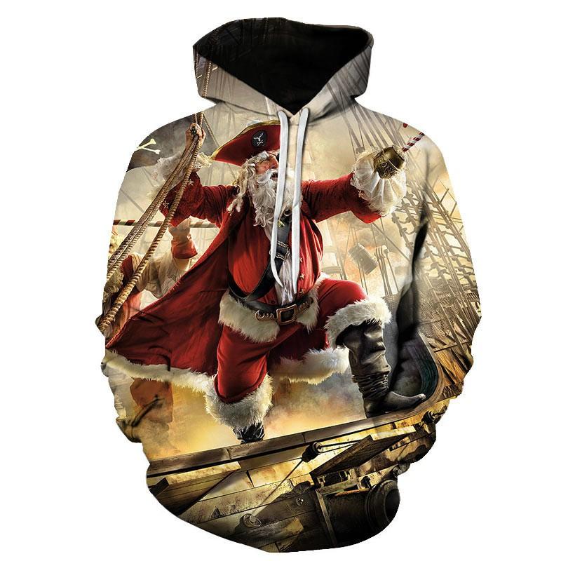 Mens 3D Christmas Print Hoodie Sweatshirt With Santa Reindeer Snowman Design Loose Fit Long Sleeve Pullover