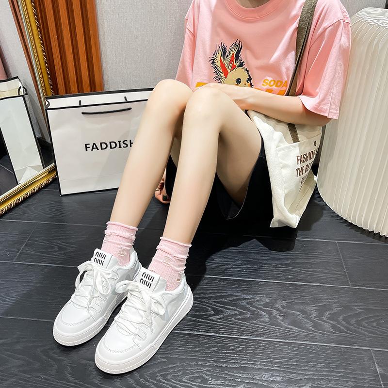 Cowhide version~ A miu's leather thick-soled heightening classic casual versatile little white shoes women's bread shoes board shoes
