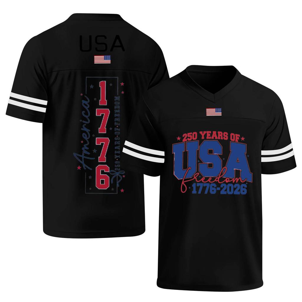 Damska Codzienna Modna Koszulka Sportowa z Dekoltem V z Nadrukiem na Dzień Niepodległości Krótkim Rękawem Top