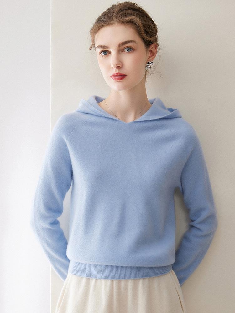 100% Cashmere Women's Loose Hooded Knit Sweatshirt - Autumn/Winter New Style