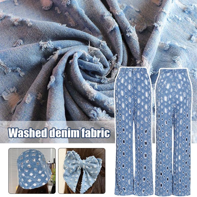 Vintage-Blue-Jeansstoff mit gebrochenen Löchern zum Nähen von Hosen, Jacken, Blazern, modischer Denim-Stoff zum Selbernähen von Kleidungsstücken