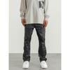 Black of Exit Heavy-Duty Patchwork Rivet Batik-Coated Micro-Flared Cargo Pants High Street Slim-Fit Long Pants for Men