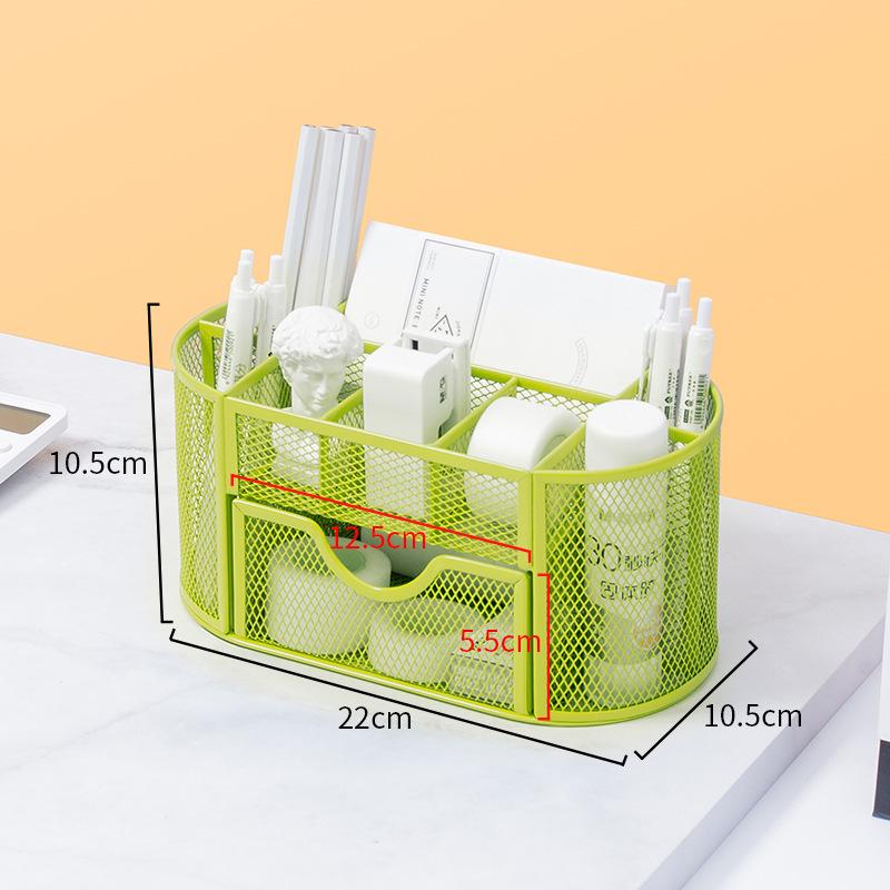 Porte-stylo métallique multifonctionnel de bureau avec tiroir – Organiseur de papeterie créatif et mignon pour bureau et étudiant