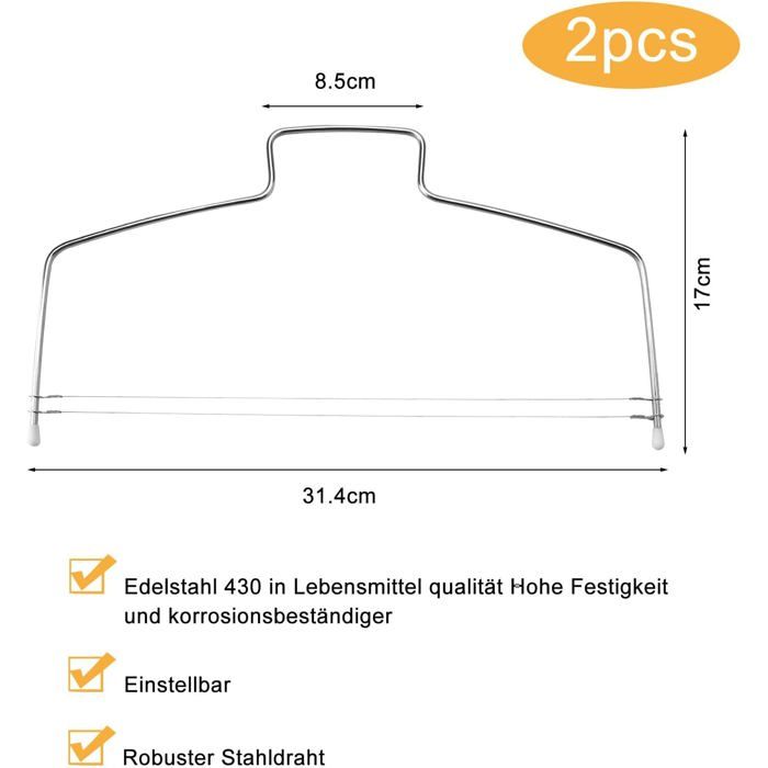 2 pièces - Coupe-gâteau en acier inoxydable - Outil de découpe pour fond de gâteau - Hauteur - Fil de coupe - Accessoires de pâtis