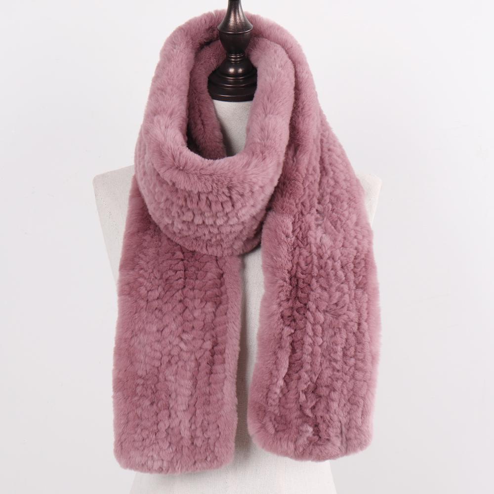 New Women Real Knitted Rex Rabbit Fur Scarf Fashion Luxury Brand Shawl Fur Scarves Solid Color Russian Winter Fur Neckerchief
