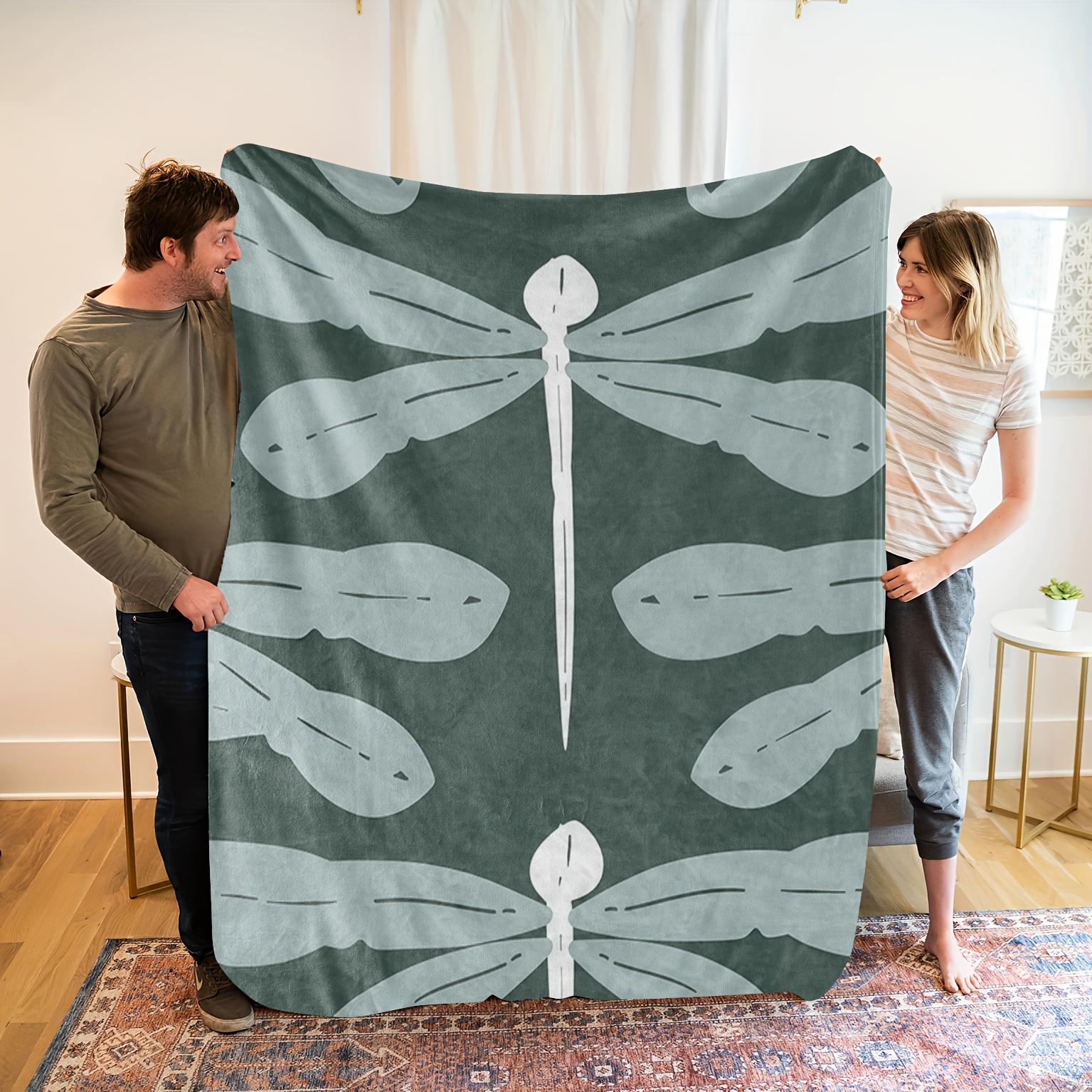 

1pc Soft Green & Gray Dragonfly Print Blanket - Elegant Minimalist Throw for Couch, Bed, Living Room - All-Season Lightweight De 130x150cm51x59in