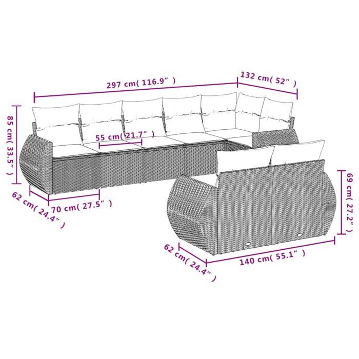 VidaXL Garden Lounge Set with Cushions 8 Pcs, Patio Sofas, Patio Furniture Set, Outdoor Furniture, Grey 3221619