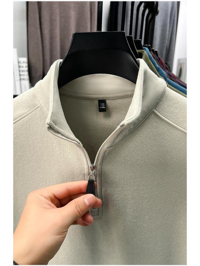 Men's Double-Sided Fleece Half-Zip Long-Sleeve T-Shirt with Half-High Collar - Warm Winter Base Layer Sweatshirt