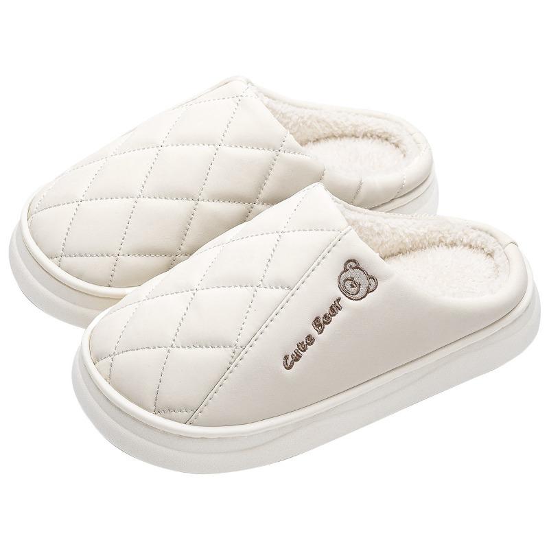 Waterproof cotton slippers women's autumn and winter new indoor home thick bottom non-slip pu leather drag men