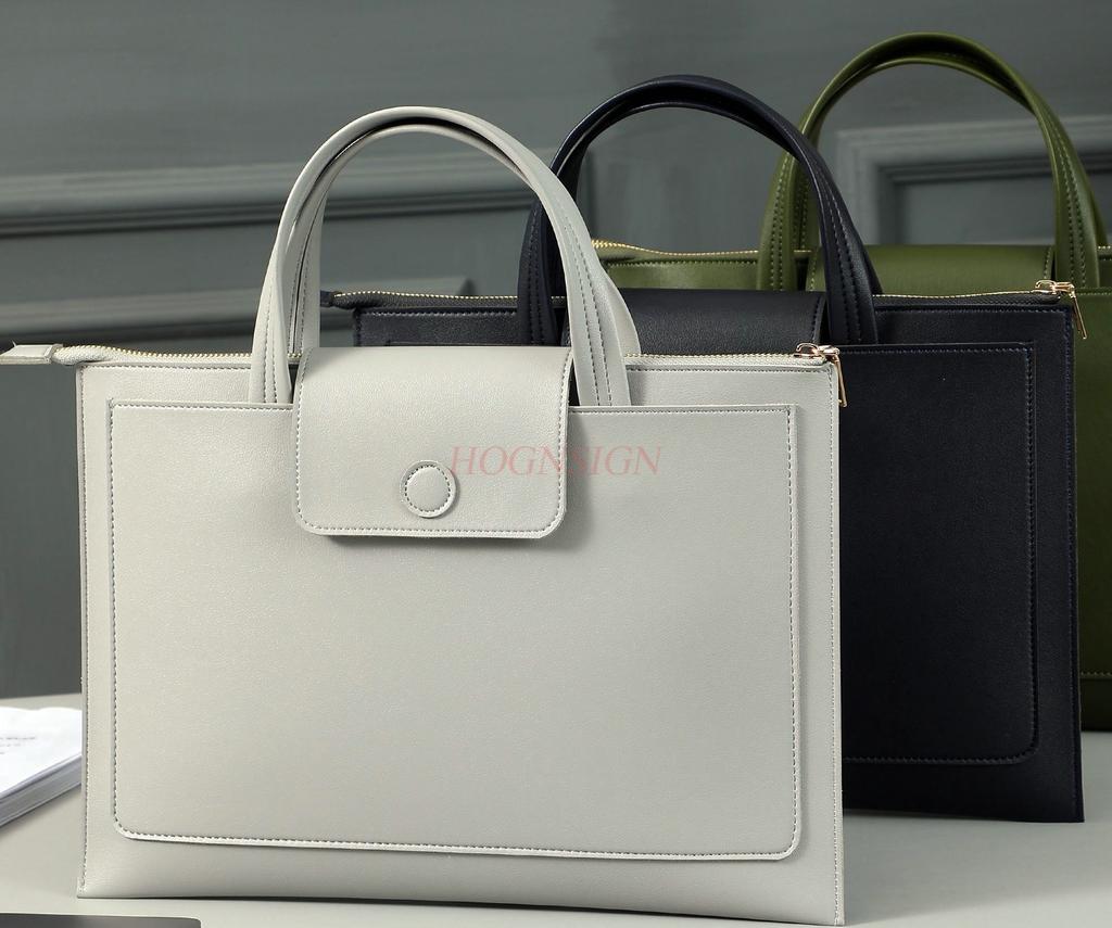 1pcs Customized Leather File Bag with Large Capacity, Thick Hand-held Zipper, Simple Laptop Bag, Storage and Data Bag
