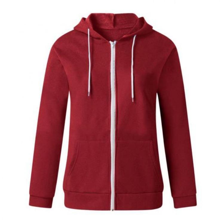 

Thickened Hooded Sweatshirt Coat for Women Long Sleeve with Pockets Zipper Placket Solid Color Outerwear Spring Autumn M