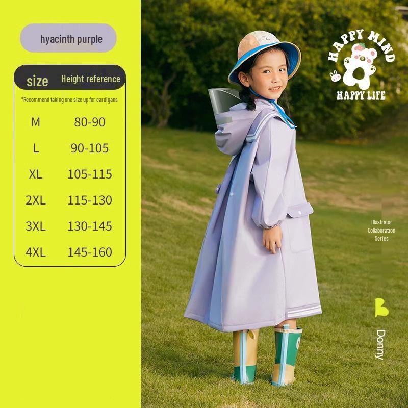 Size L Kids' Rainproof Poncho for 8-Year-Olds - One-Piece Raincoat with Backpack Space for School