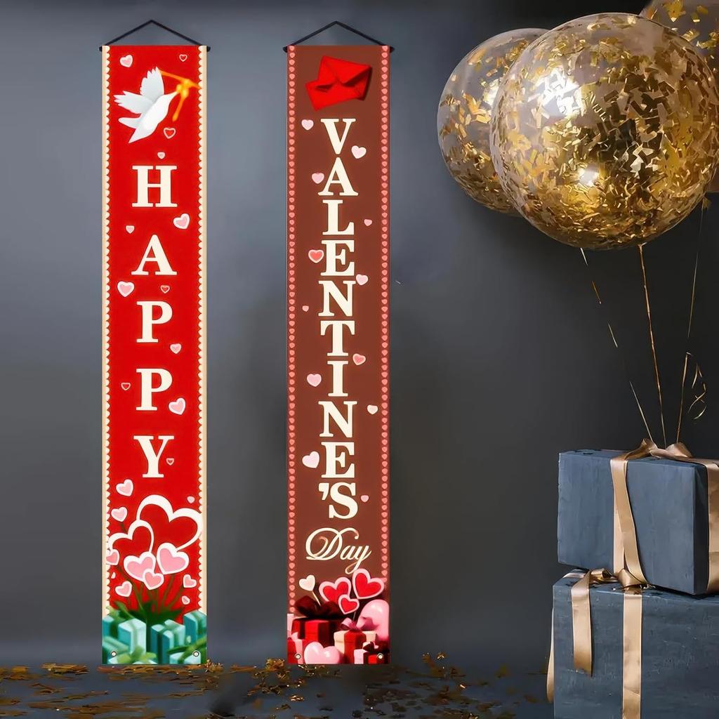2pcs Door Couplet Banner New Year & Valentine's Day No Power Needed Porch Decoration