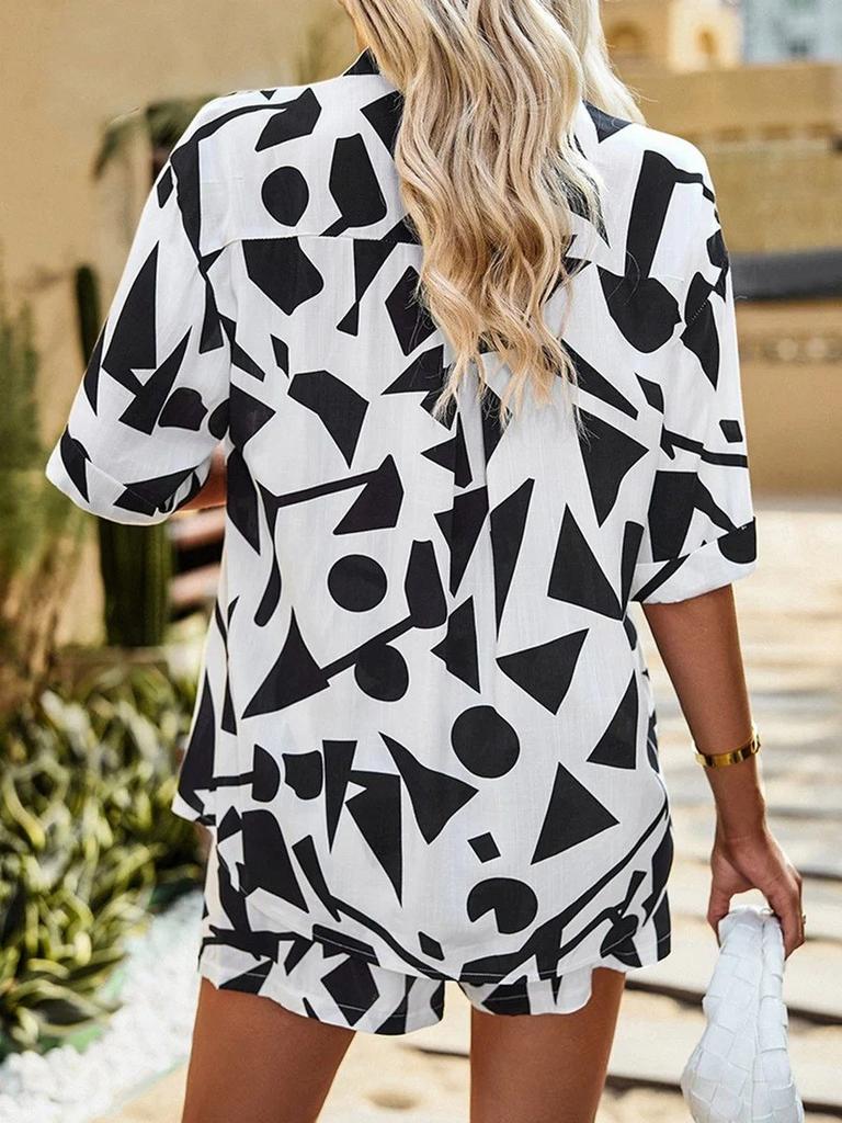 Fashion Women's Casual Printed Short Sleeve V-neck   Jumpsuit