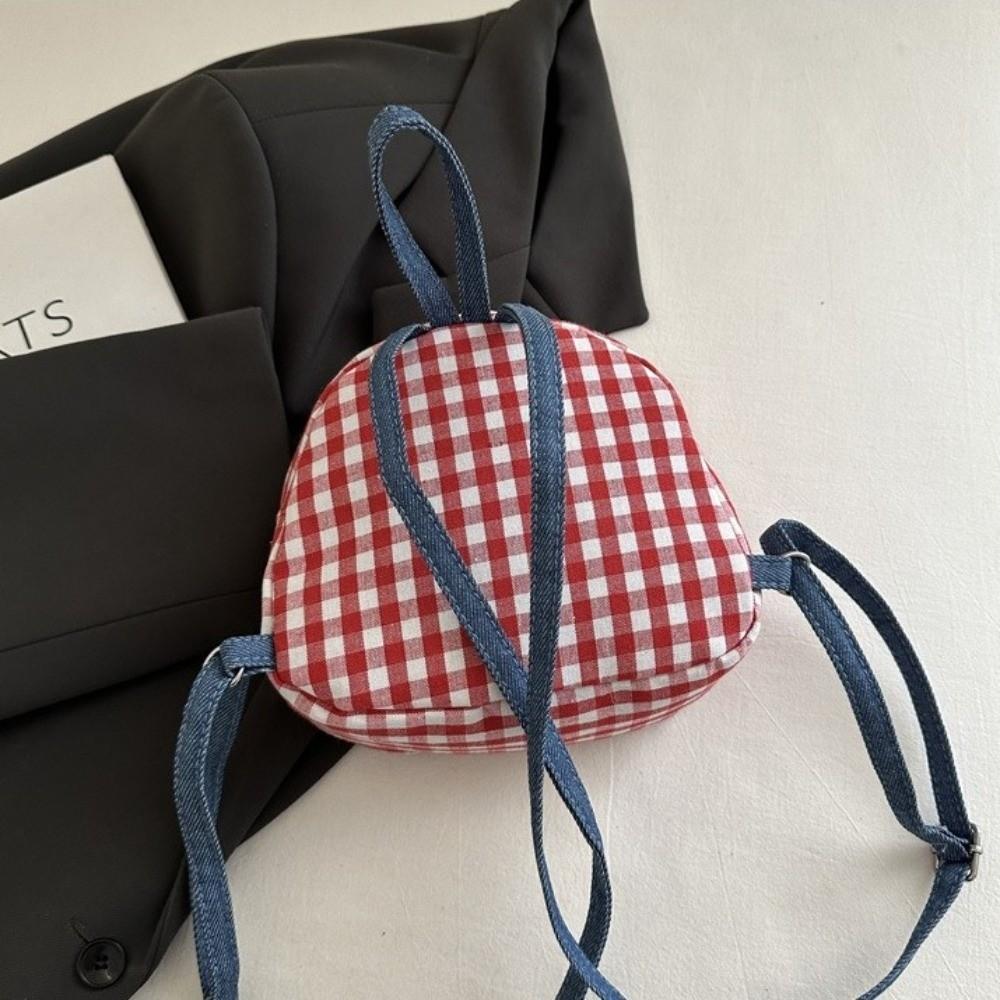 Lovely Cloth Lattice Backpack Mini Rural Style Denim Shoulders Bag Plaid Bow Knapsack Women