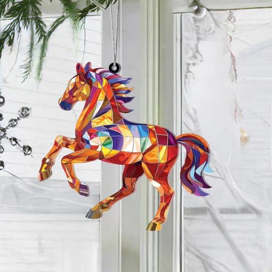 Car Pendant Colorful Horse Design Acrylic Pendant Expressive Silhouette Glossy Finish Fade Resistant Perfect Car Accessory