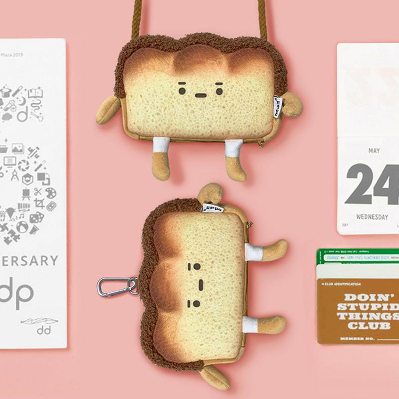 Cute Bread Toast Plush Shoulder Bag Coin Purse Handbags Storage Crossbody Tote