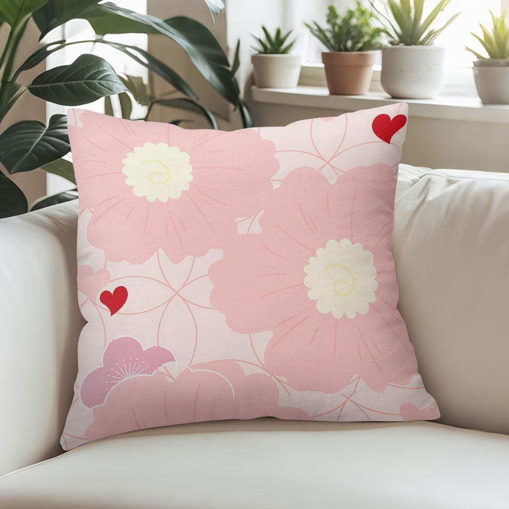 Blush Heart Bloom Square Jacquard Pillow Cover for Sofa Office Waist Cushion Cover Home Decorative Pillowcase