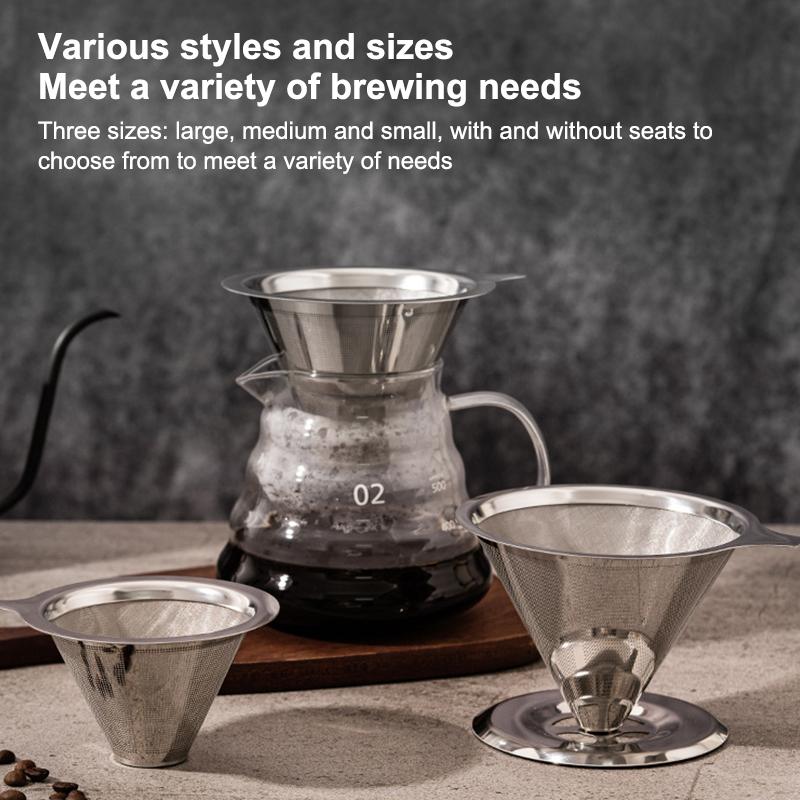 Stainless Steel Pour Over Coffee Filter Ultra Fine Mesh Space Saving Reusable Dripper for Office Staff Coffee Making