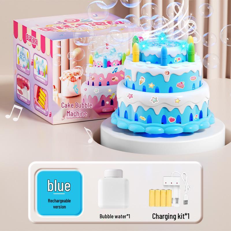 Children's Multi-Hole Electric Bubble Cake Machine with Lights & Music - Automatic Pretend Play Birthday Toy