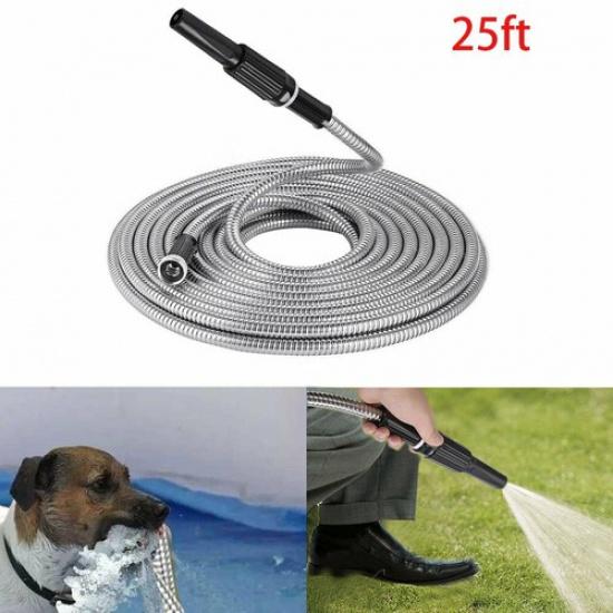 Садовый шланг из нержавеющей стали Водопроводная труба 25/50/75/100 футов Гибкий США 25Ft
