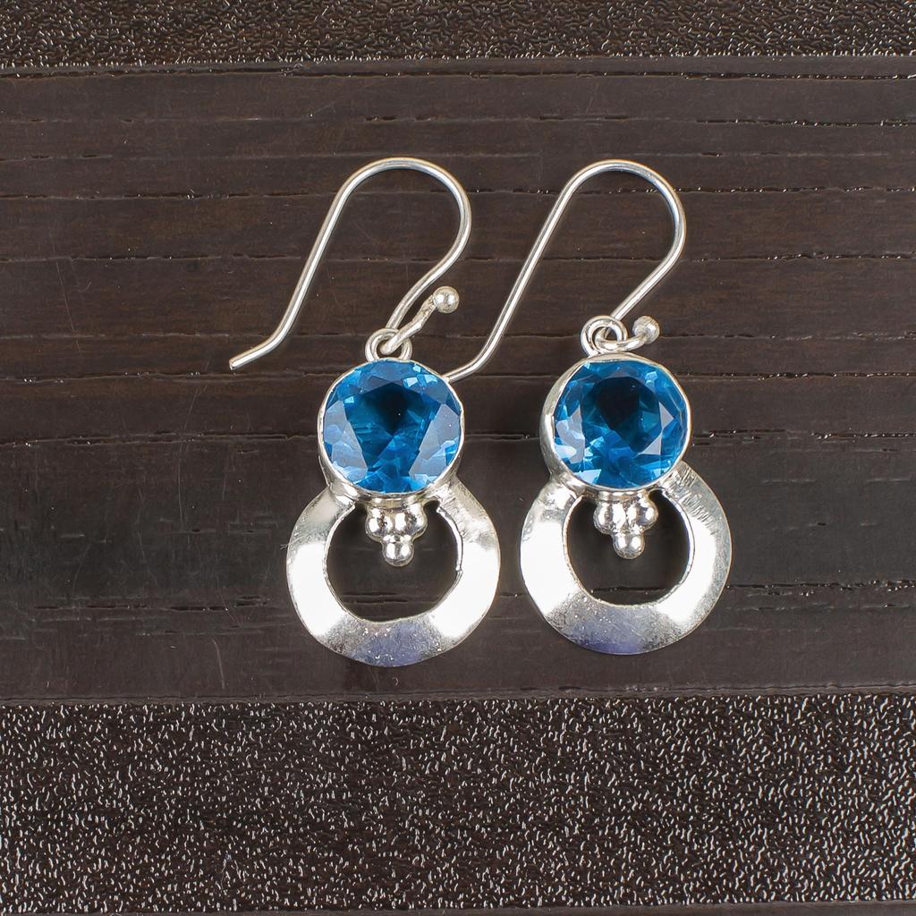 Swiss Blue Topaz 925 Sterling Silver Jewelry, Handmade Gorgeous Silver Earrings, Topaz Gemstone Jewelry For Love