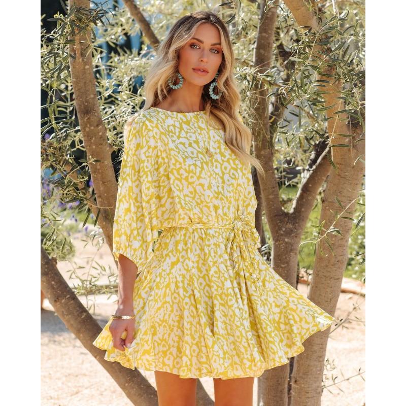 

2023 Летнее платье Зеленое повседневное свободное платье Модное женское платье с круглым вырезом и цветочным принтом Женское элегантное платье Vestidos 25470 XXL жёлтый