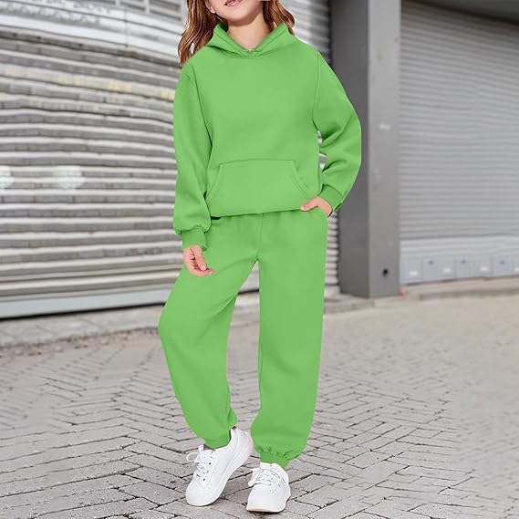 Children's Solid-color Long-sleeved Hoodie And Sweatshirt Set