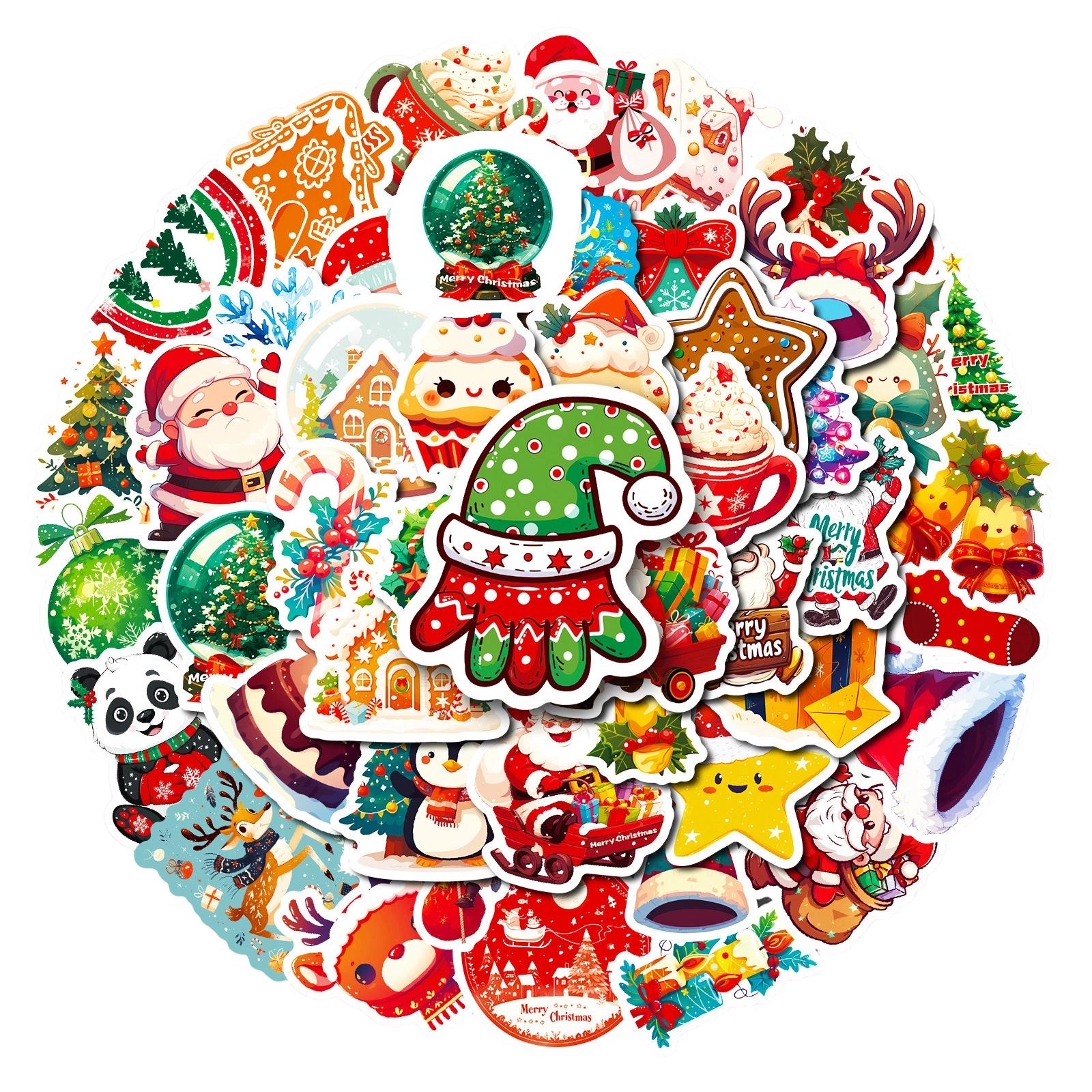 

50 Рождественских фигурок для торта, Мультяшные украшения для пряничного домика, Чашка, Наклейки на электромобиль One Size