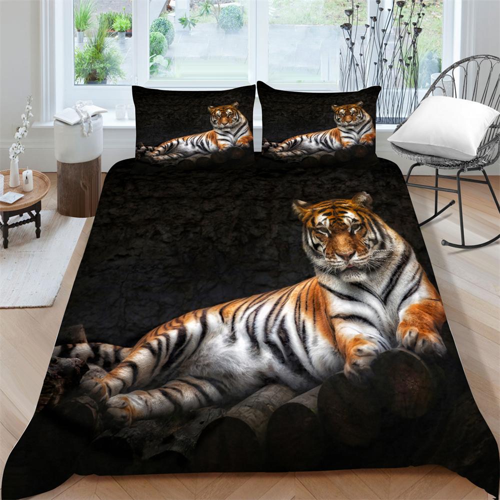 Bedding Clothes Tiger Print Duvet Cover Set Polyester Men Single Double Size Home Textiles Soft Quilt Cover Pillowcase