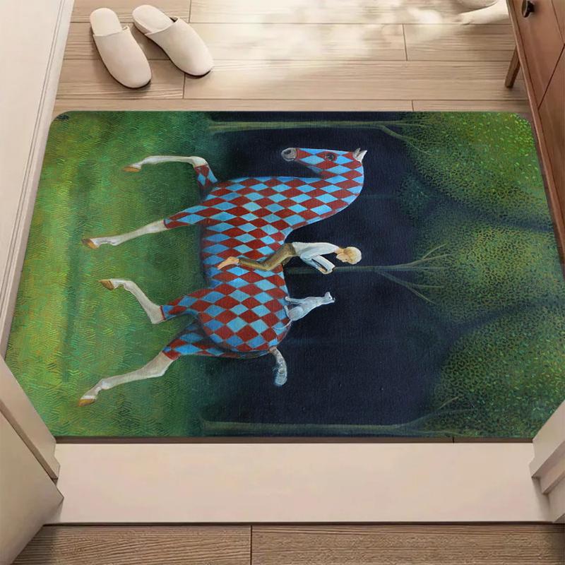 

Illustration Horse Print Carpet Artistic Totem Decorative Door Mat Living Room Bedroom Entrance Carpet 40cm x 60cm