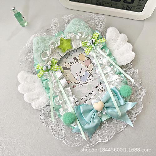 5.8cm Creative Design Kawaii Badge Pin Displaying Holder Sweet Lace Star Protector with Lanyard Fashoin Badge Clip Cover Case