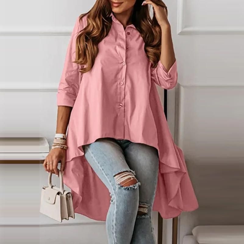 

ZANZEA Женские винтажные рубашки с воротником-стойкой и длинным рукавом розовый