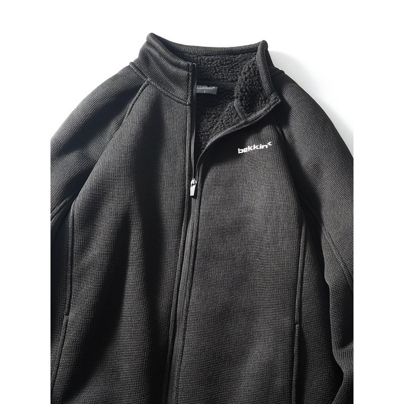 Stand-Up Collar Knitted Cardigan Jacket for Men, Autumn and Winter, Fleece-Lined, Thickened Waffle Weave Jacket, Foreign Trade Men's Casual Top