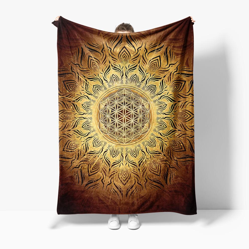 Boho Mandala Tapestry Blanket Psychedelic Floral Bed Cover Om Lotus Meditation Throw Blanket for Living Room Bedroom 75x90cm