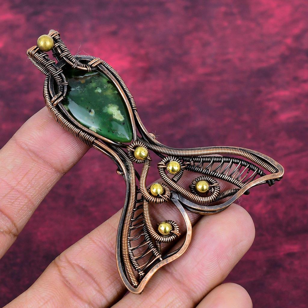 Chrysopras Edelstein Anhänger Fisch Schmuck Kupferdraht Umwickelt Handgefertigter Anhänger