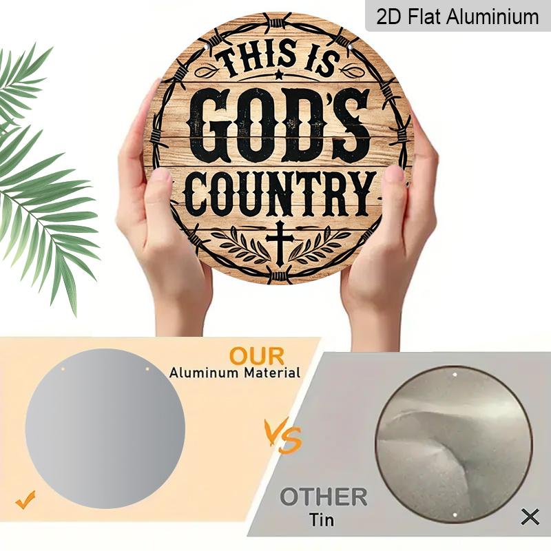 2D Flat, 1pcDecorative Signs & Plaques 1pc of 7.87x7.87 Inch Aluminum Vintage Signage: 'This Is God's Country' - Outdoor Decoration for Gardens