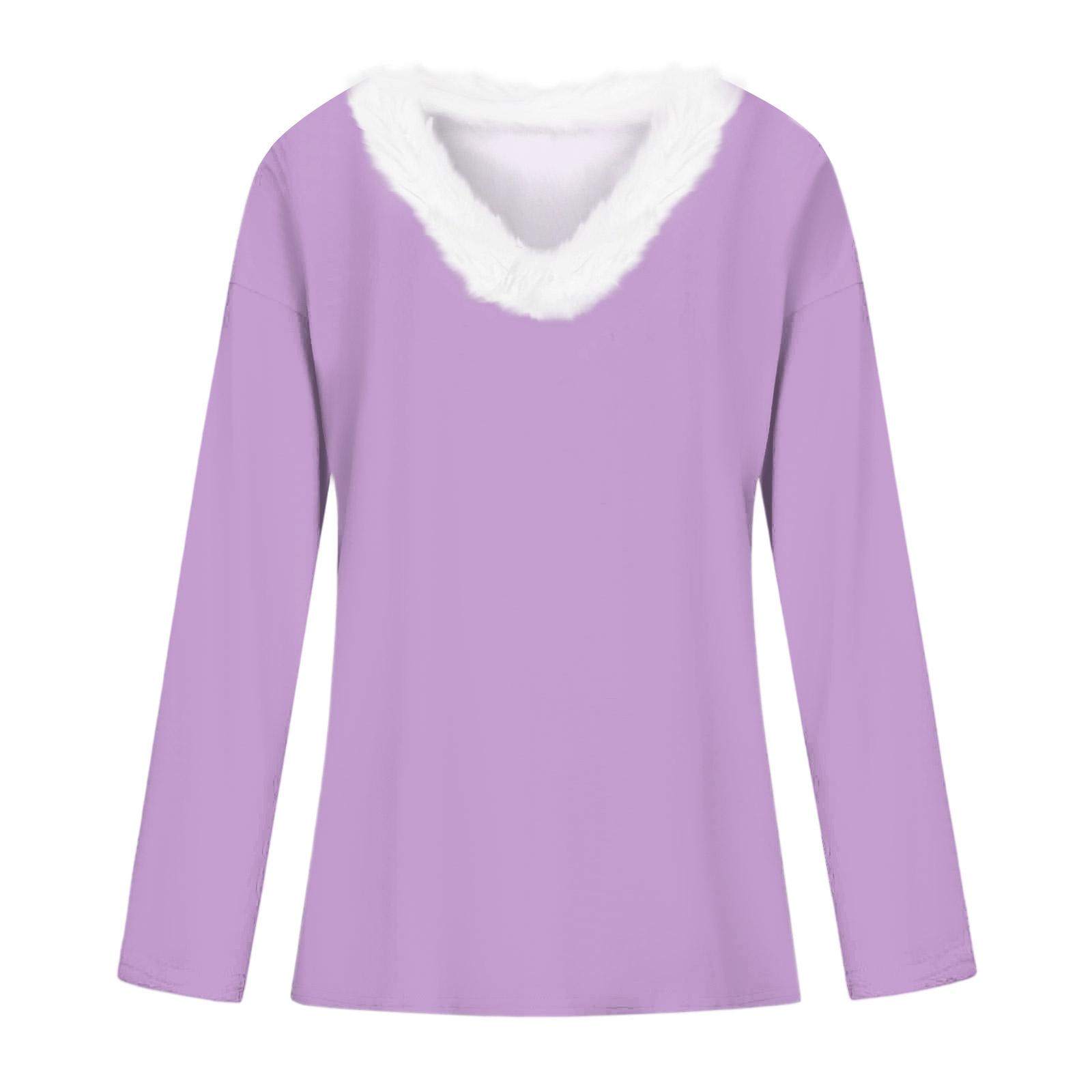 

Рождественские футболки с длинным рукавом для девочек, детская футболка с V-образным вырезом, рождественский принт, топ с длинным рукавом 140 фиолетовый