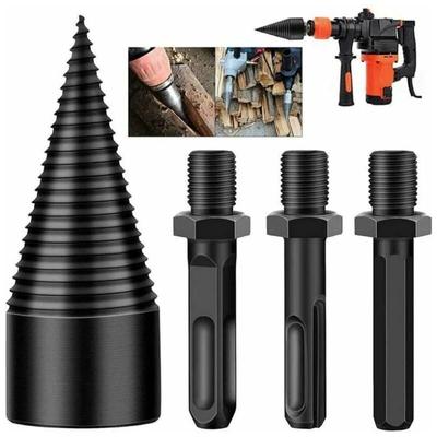 3 Piece Firewood Log Splitter Drill Bit Removable Cones Kindling Wood Splitting Logs Drill Bits Heavy Duty Electric Drills Hex+Square+Round