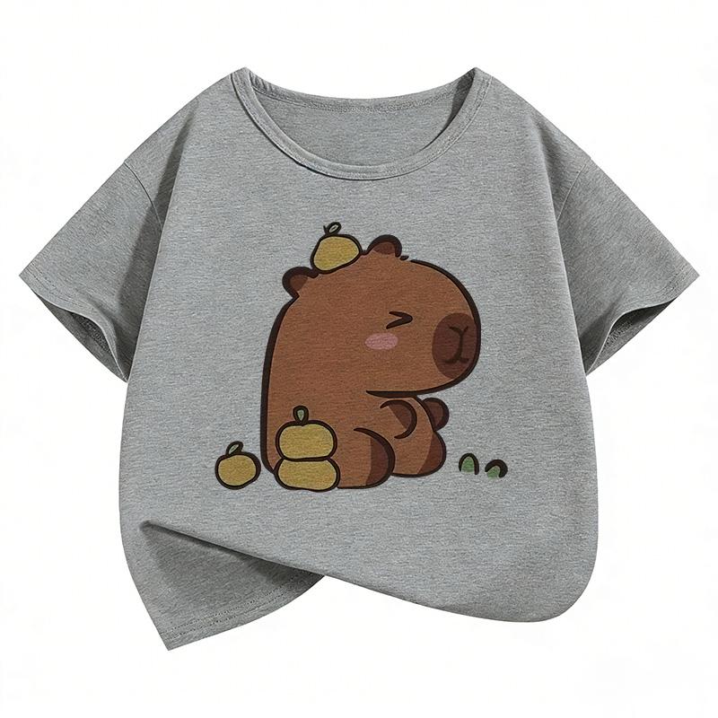Cute Capybara Pattern Children's T-Shirt Summer Short Sleeve Cartoon Casual Animal Clothes for Boys and Girls